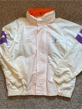 Nautica White Windbreaker with Purple Sleeve Stripes and Orange Lining